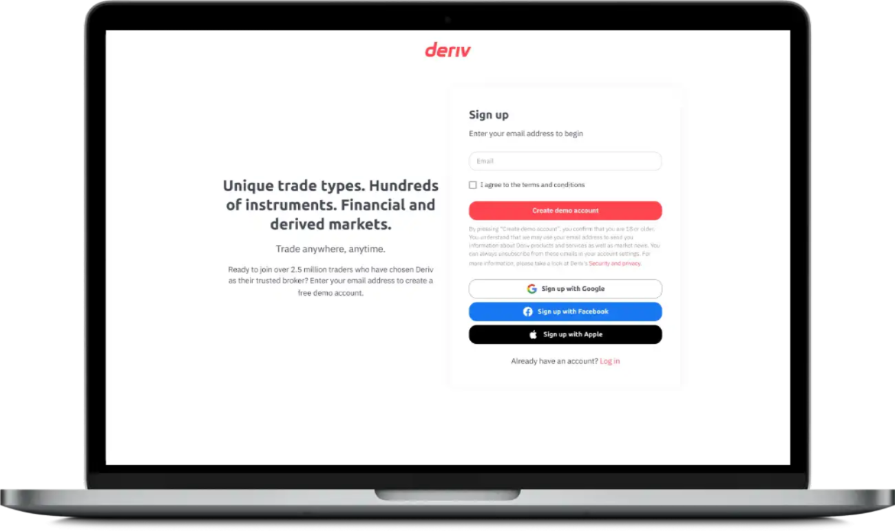 Deriv sign up